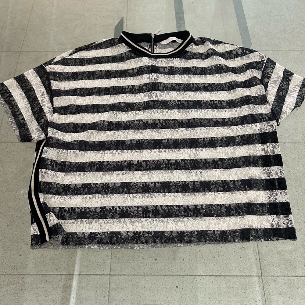 Zara Lace black and white striped top